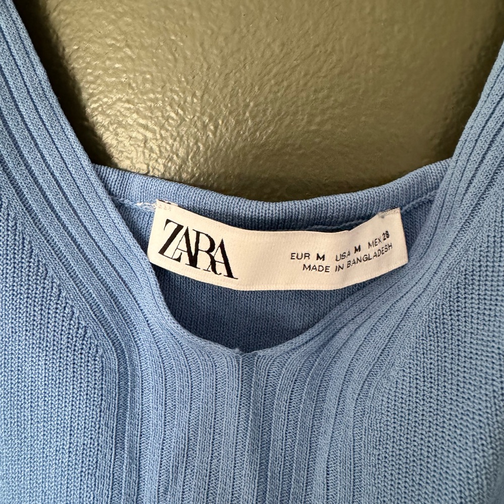 Zara Light Blue Ribbed Tank Top - Picture 2 of 4
